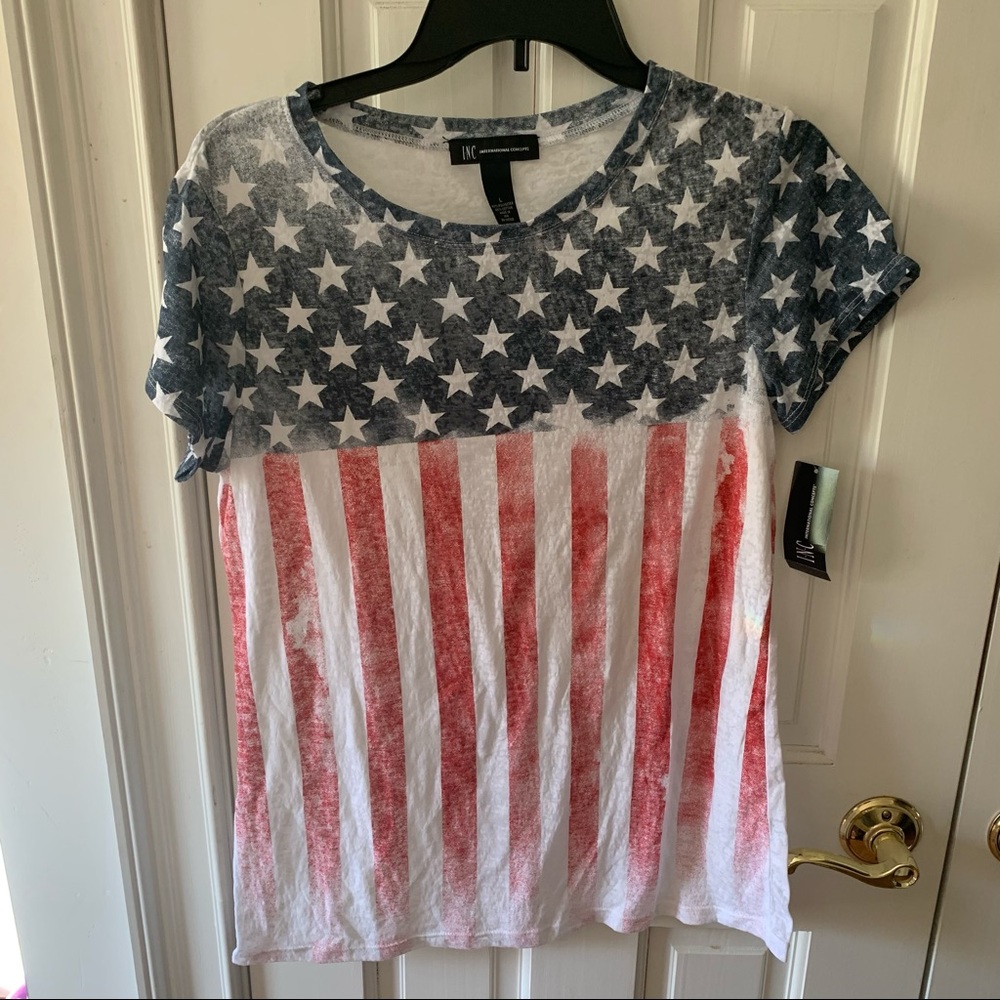NWT I*N*C International Concepts USA FLAG Burnout Tee Size Large
